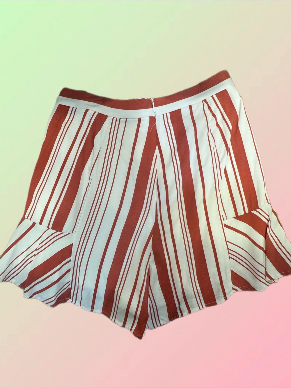 MINKPINK Red and White Striped Ruffle Hem Shorts